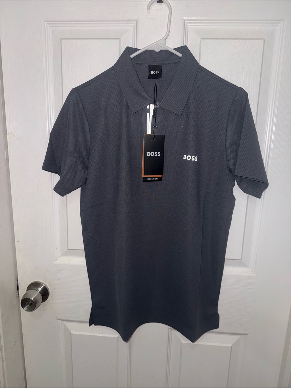 HUGO BOSS Men’s Performance Polo Shirt Gray Short Sleeve Logo Size M NEW WITH TA